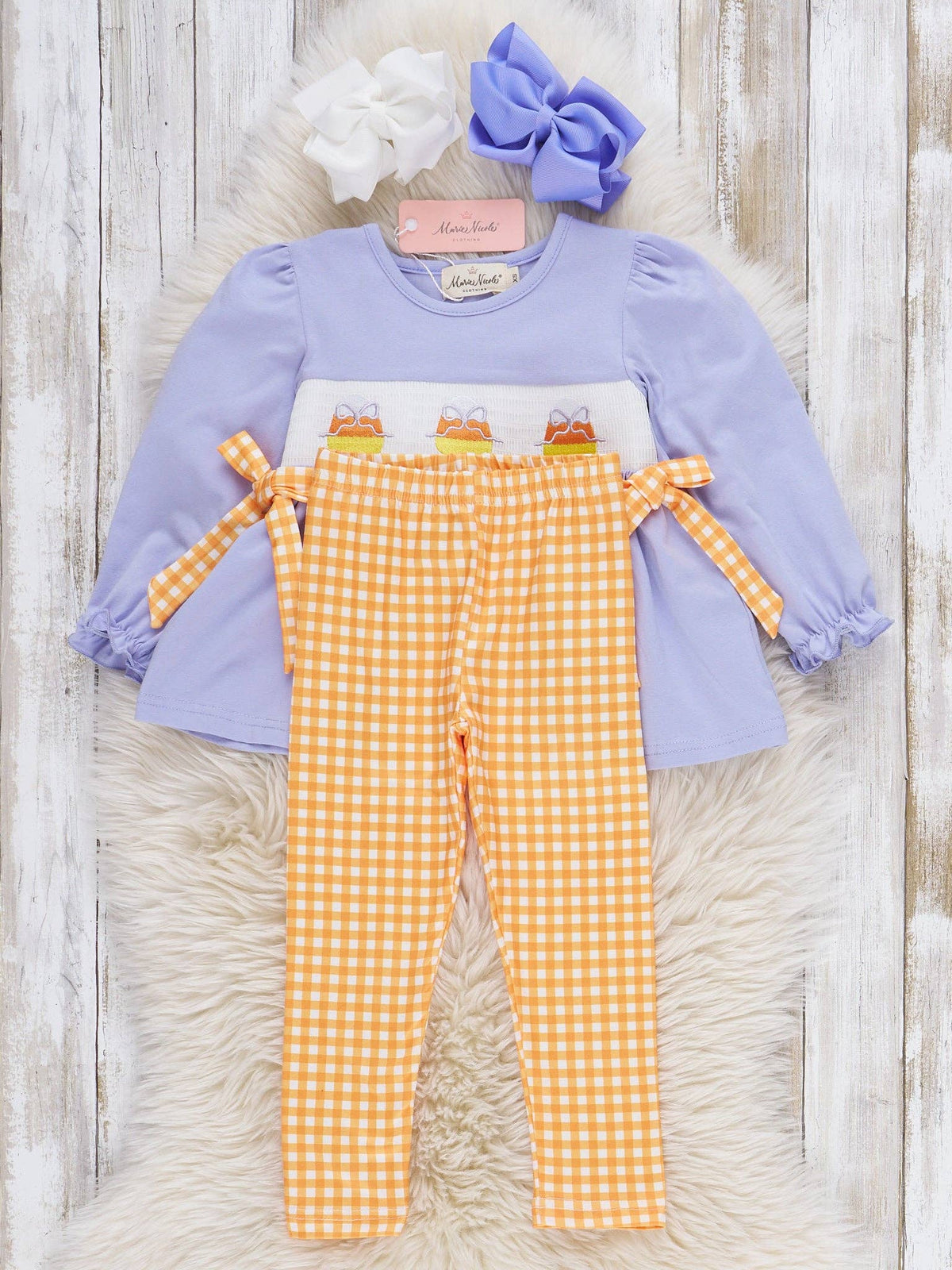 Candy Corn Kids Smocked Bow Outfit
