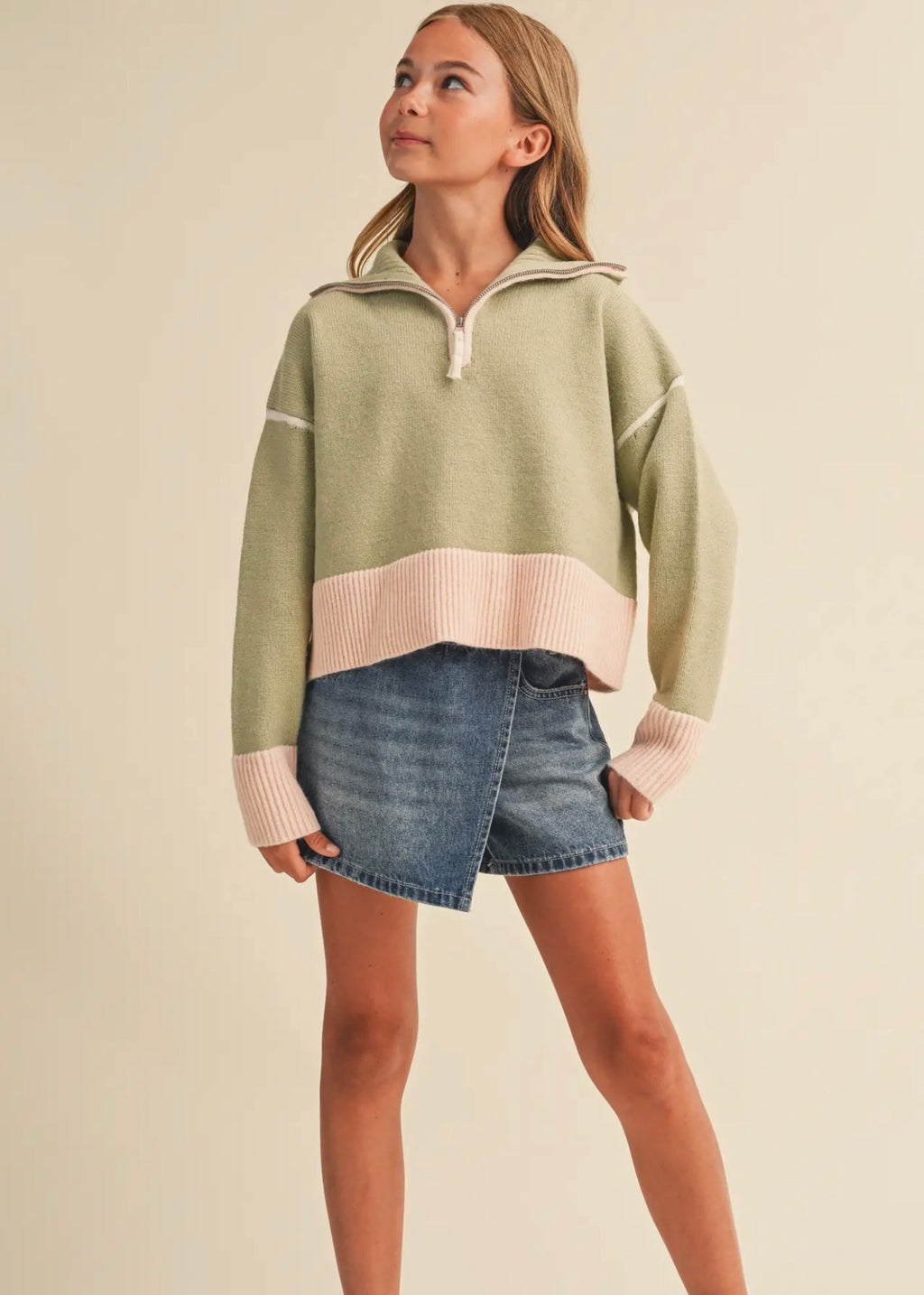 Pre-Order-Tween Kids Girls Half Zip
Collar