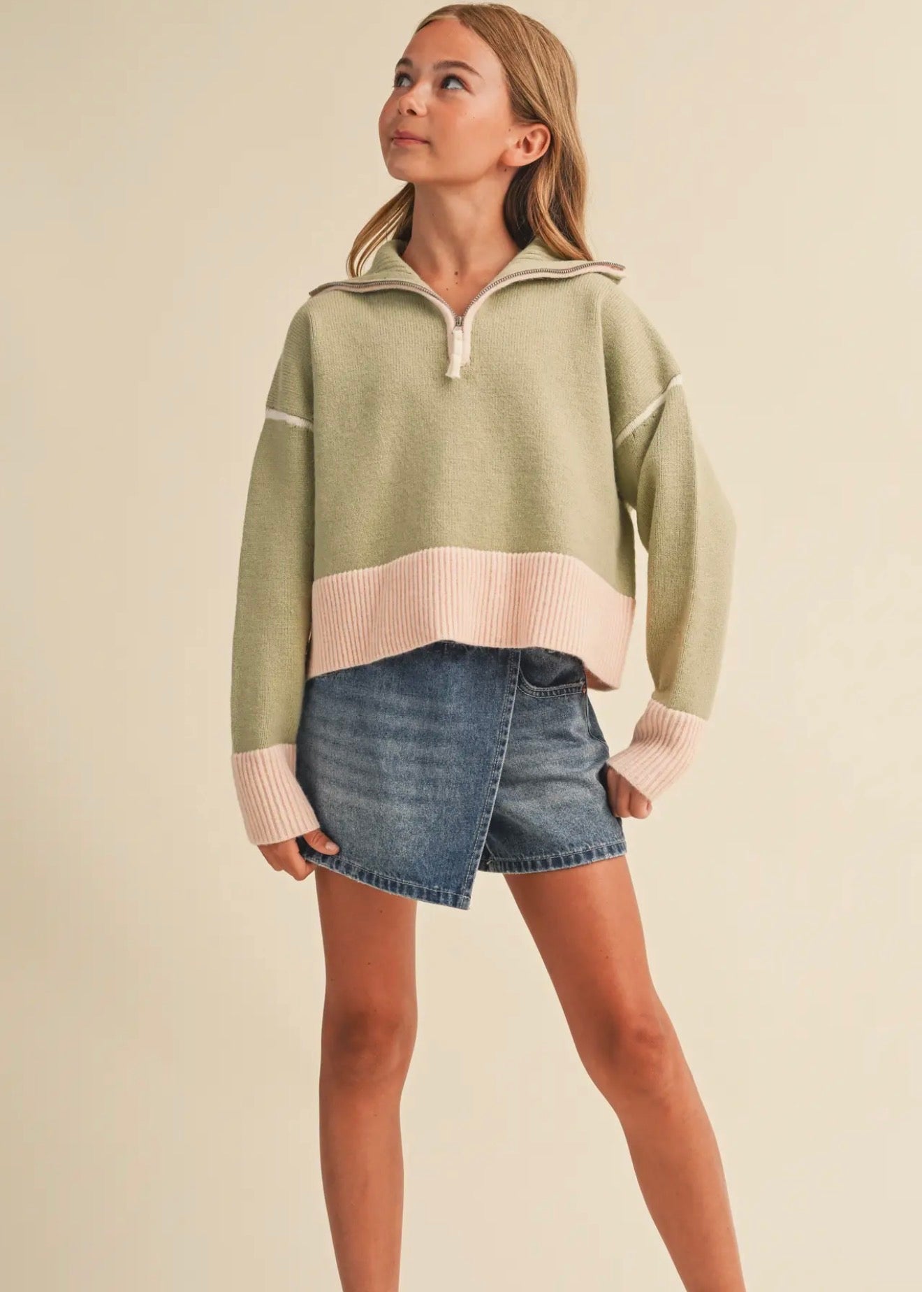 Pre-Order-Tween Kids Girls Half Zip
Collar