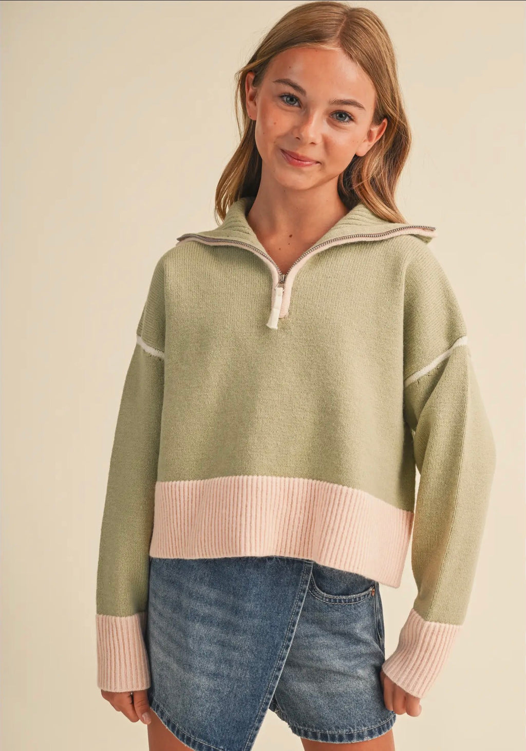 Pre-Order-Tween Kids Girls Half Zip
Collar