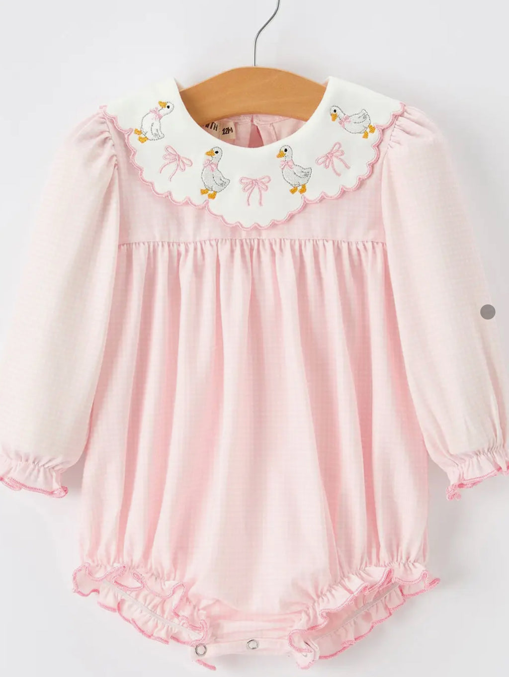PRE ORDER Pink Duck Embroidered Baby Girl Romper