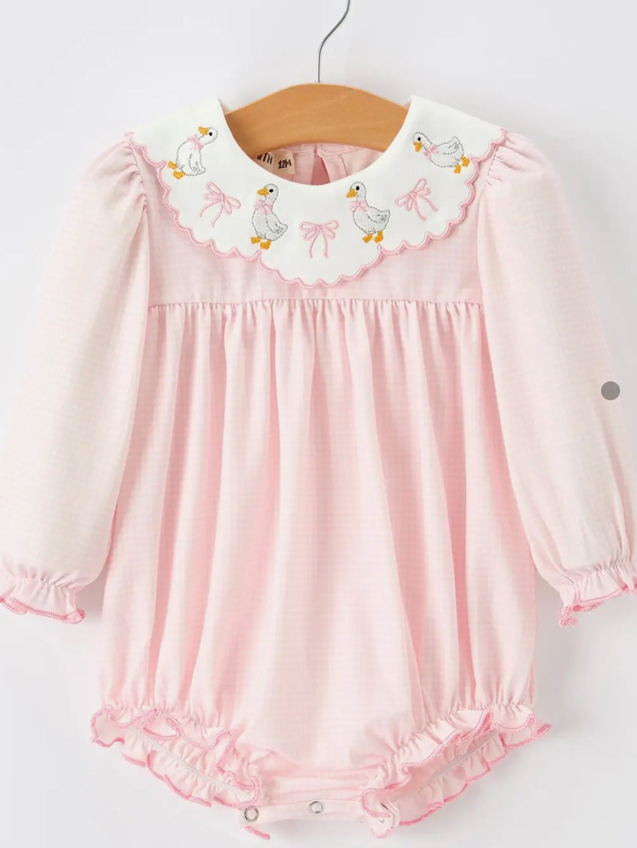 PRE ORDER Pink Duck Embroidered Baby Girl Romper