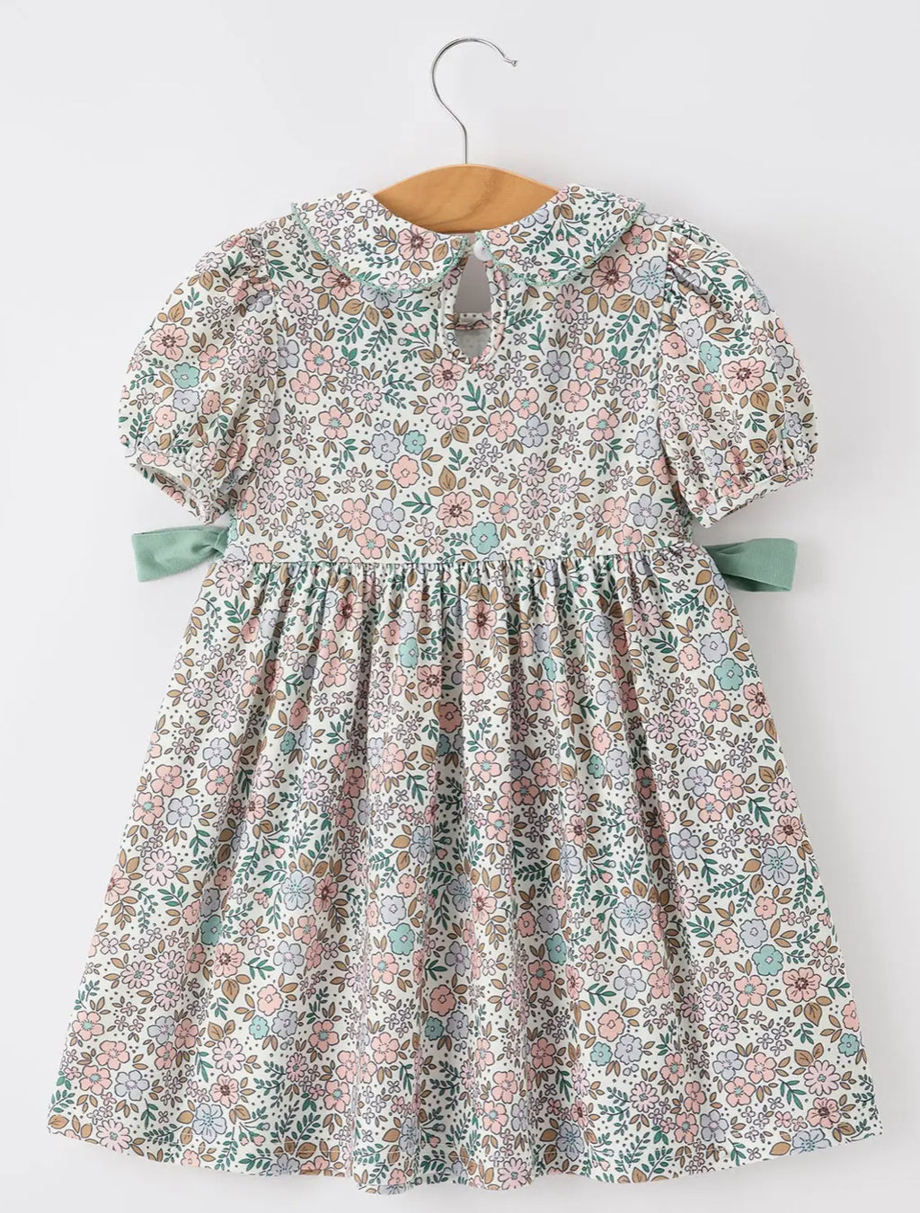 PRE ORDER Sage Green Bow Floral Smocked Girl Dress