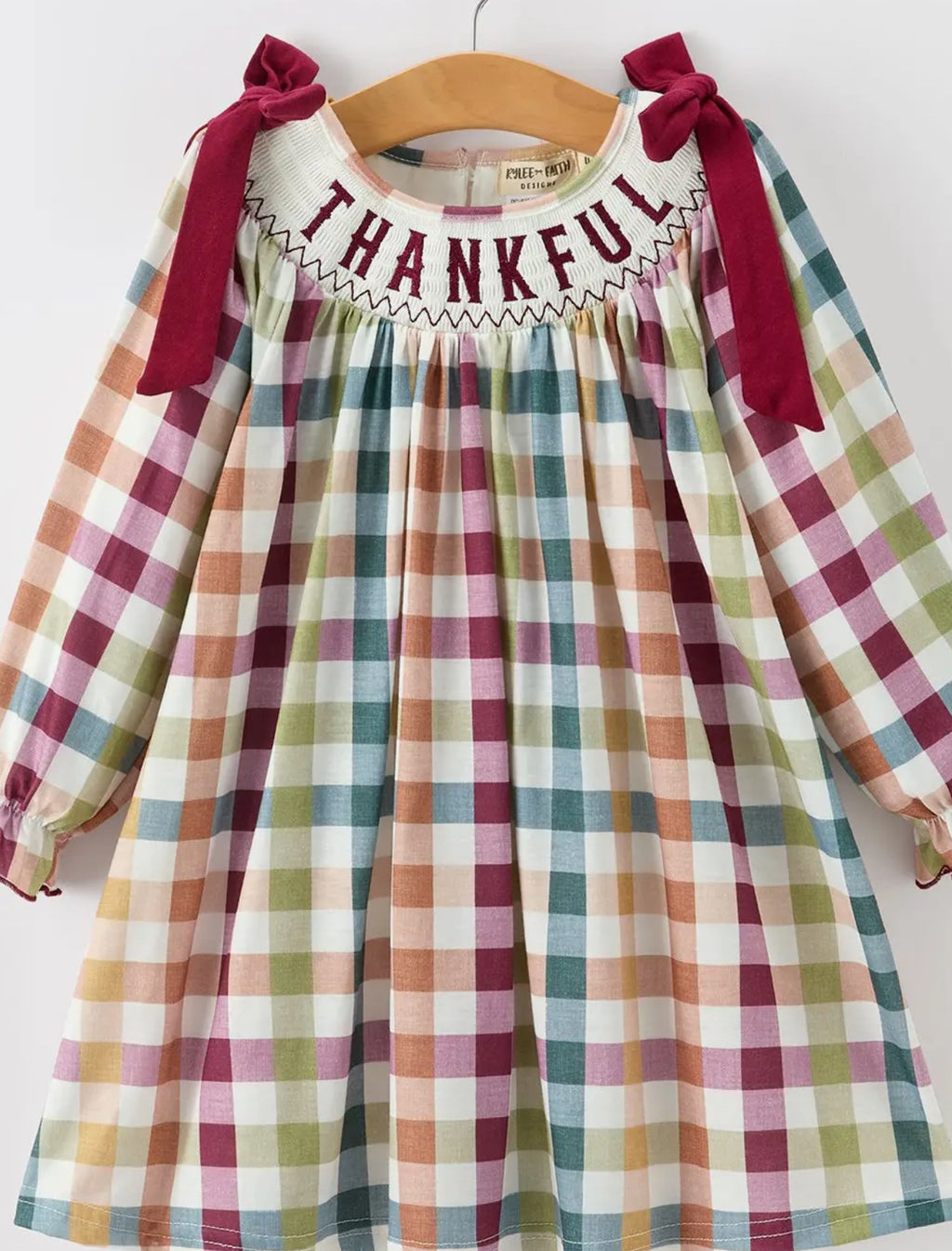 PREORDER Thanksgiving "Thankful" Embroidered Smocked Plaid Dress
