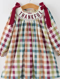 PREORDER Thanksgiving "Thankful" Embroidered Smocked Plaid Dress