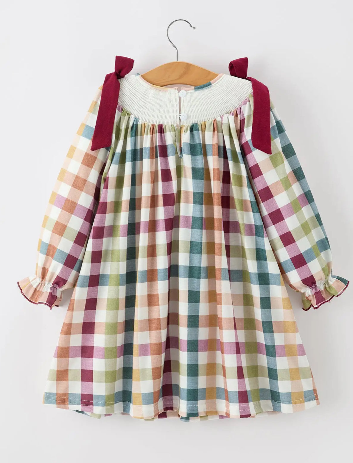 PREORDER Thanksgiving "Thankful" Embroidered Smocked Plaid Dress