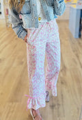Floral Fresh Ruffle Hem Design Wide Leg Pants