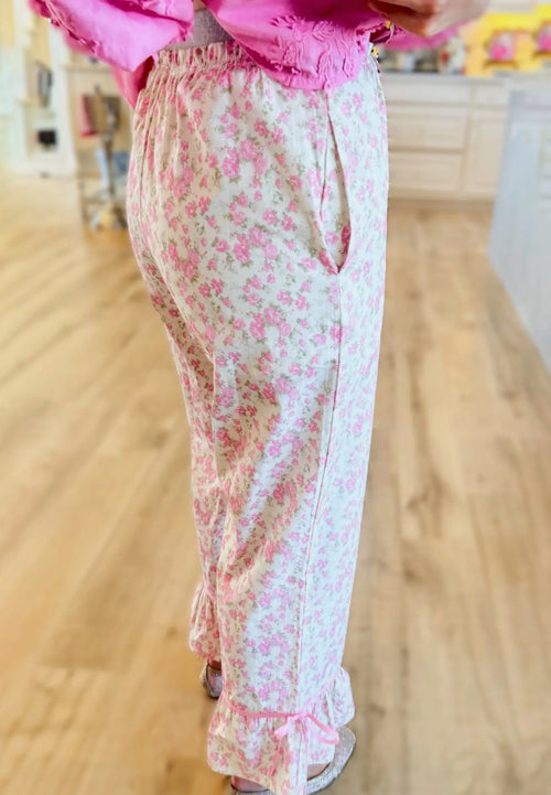 Floral Fresh Ruffle Hem Design Wide Leg Pants