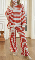 PRE ORDER- Striped Mock Neck Long Sleeve Top Pant Set
