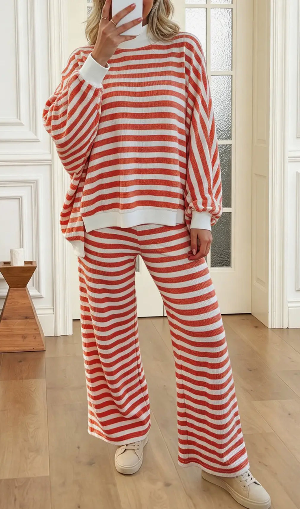 PRE ORDER- Striped Mock Neck Long Sleeve Top Pant Set