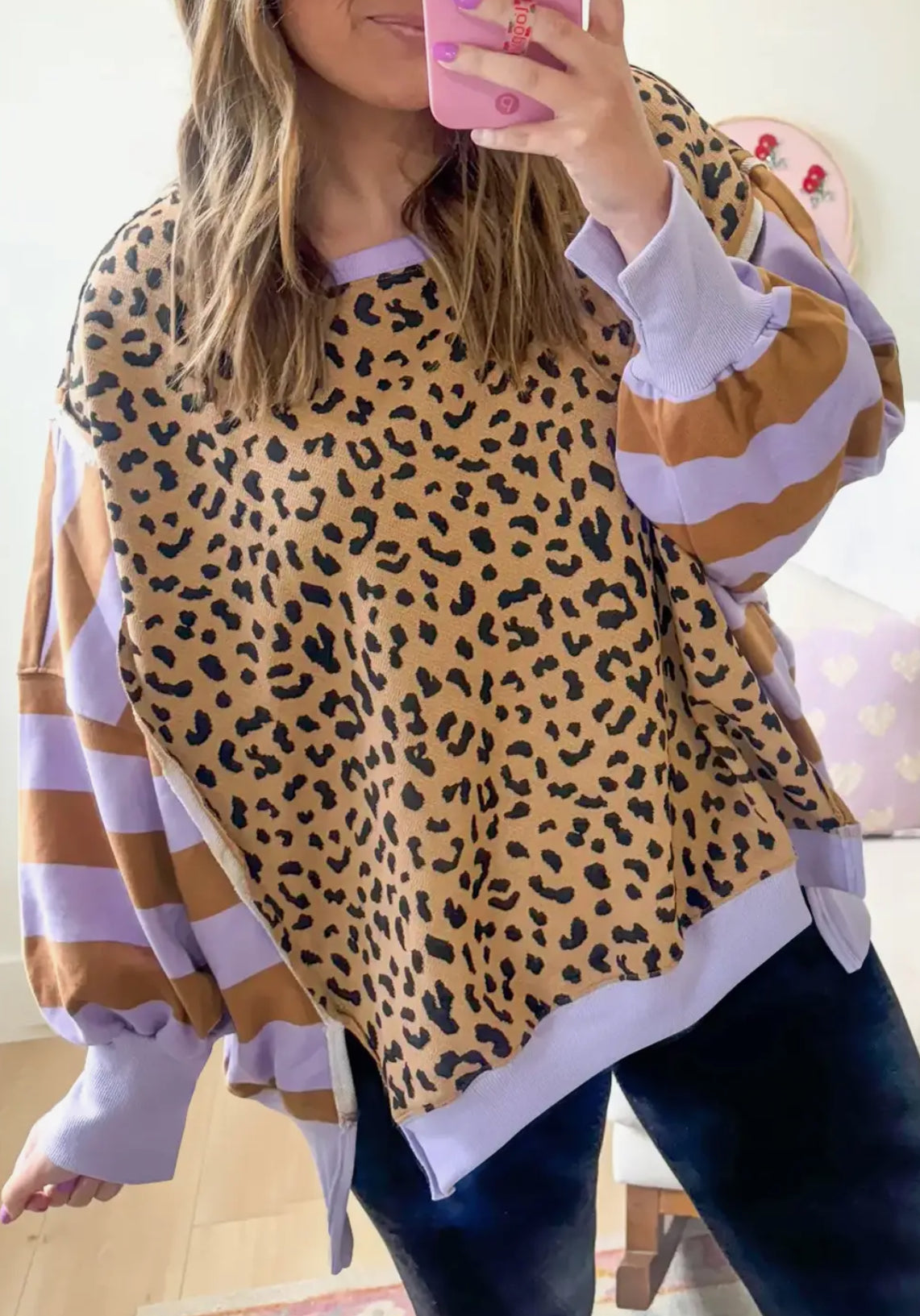 PRE ORDER Leopard Striped Patchwork Sweatshirt
