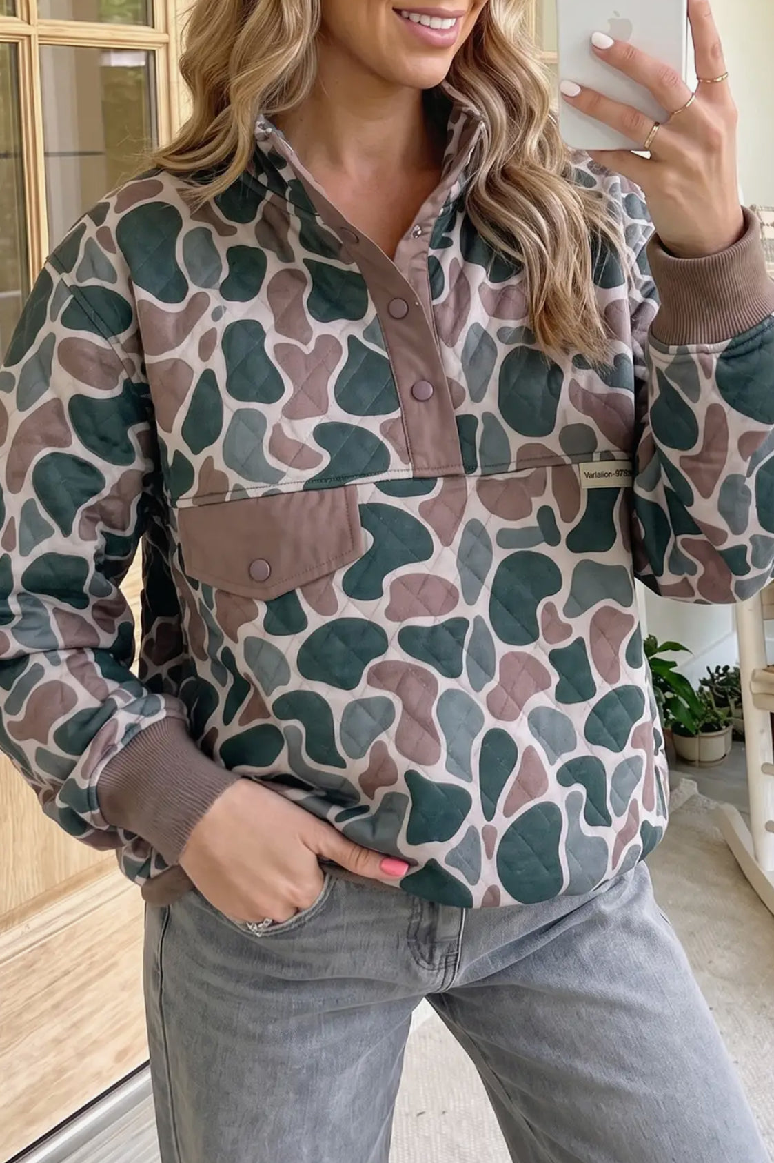 PREORDER Camo Block Button Sweatshirt