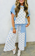 PREORDER Block Patchwork Polka Dot Wide Leg Pant Set