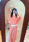 Orange Striped Mock Neck Set