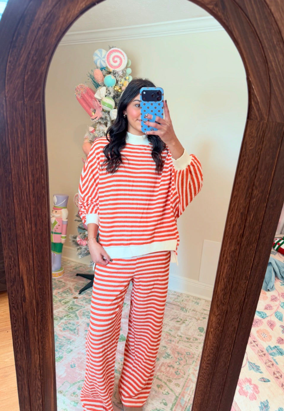 Orange Striped Mock Neck Set