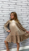 Girls Alexa Champagne Smocked Velvet Fancy Holiday Dress