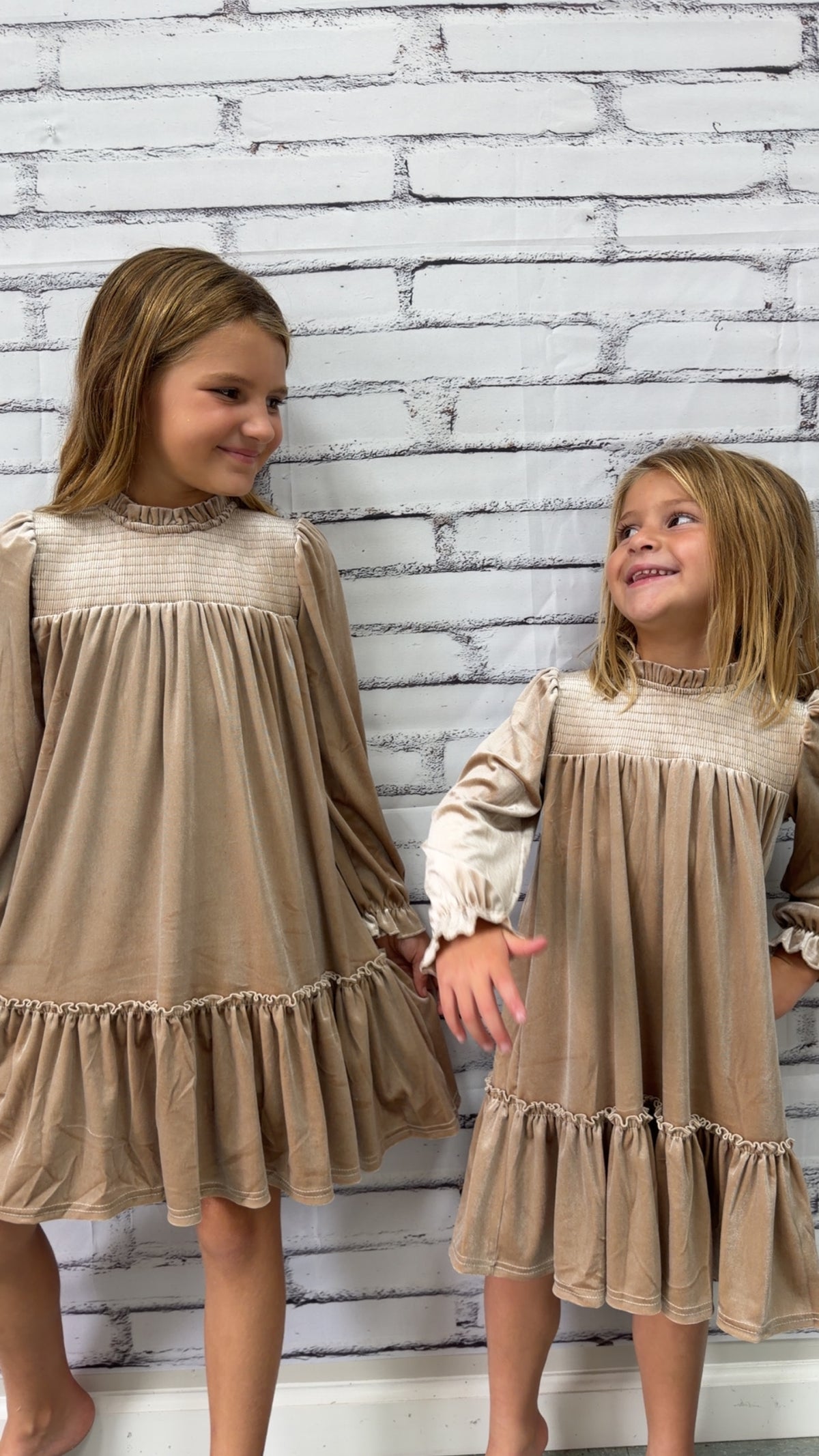 Girls Alexa Champagne Smocked Velvet Fancy Holiday Dress