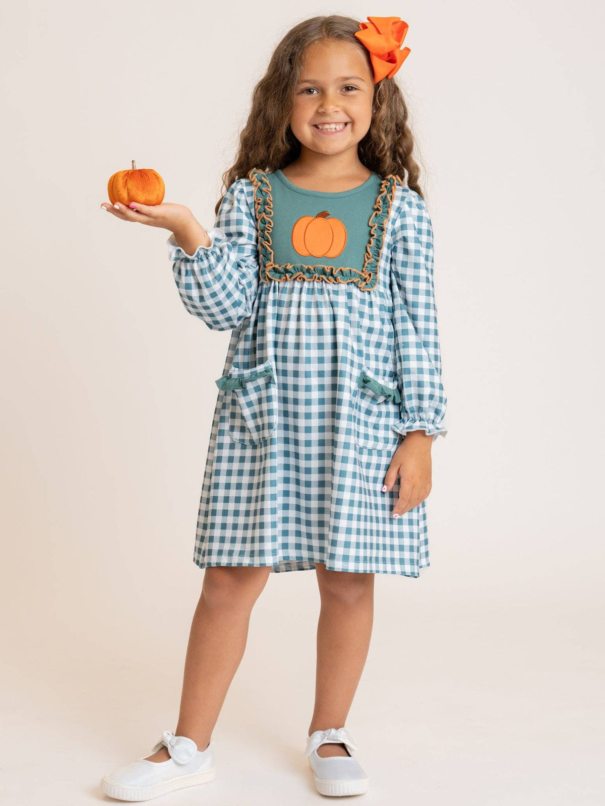 Pumpkin Patch Pines Embroidered Plaid Dress