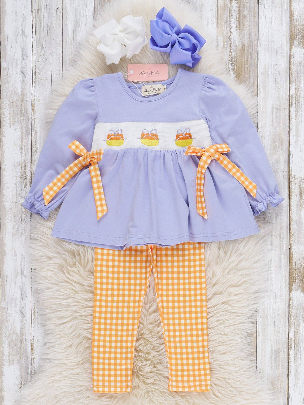 Candy Corn Kids Smocked Bow Outfit