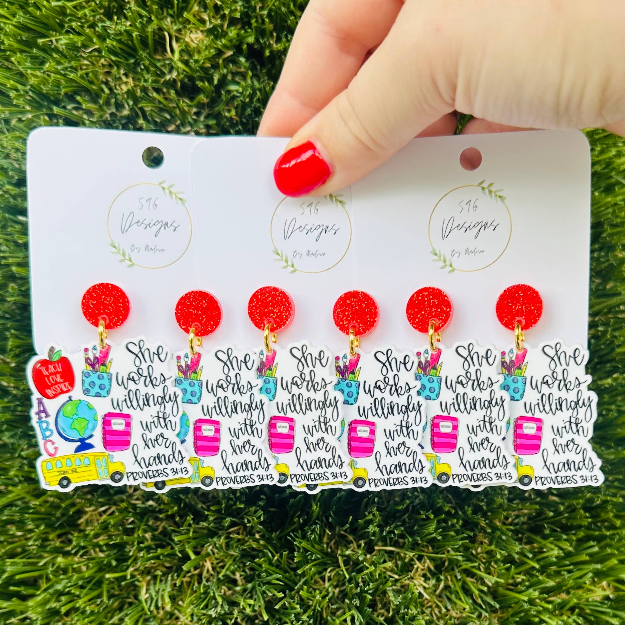 Proverbs 31:13 Teacher Earrings